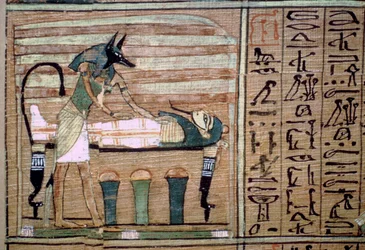 Papiro di Anubi che prepara una mummia