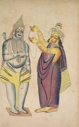 Parvati che mette una ghirlanda nuziale su Shiva, 1800s