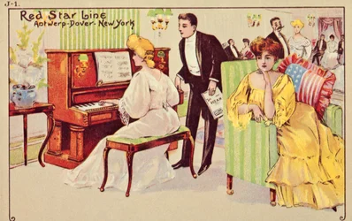 Passeggeri che si rilassano dopo cena su un transatlantico Red Star, 1907