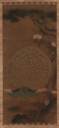Pavone, peonie e pino, periodo Edo, 1615-1868