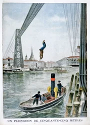 Persona si tuffa da 55 metri dal lato di porto, Rouen, 1901