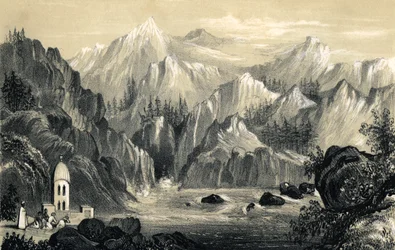 Pellegrini alla sorgente del Gange, India, 1847
