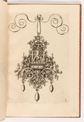 Piatto 4, da Monilium Bullarum Inauriumque Artificiocissimae Icones, Ioannis Collaert Opus Postremum (Disegni per Collane, Pendenti e Orecchini di Altissima Abilità, l