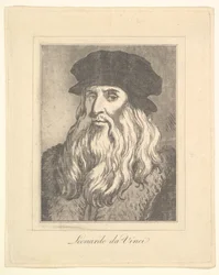 Ritratto di Leonardo da Vinci da Caricature di Leonardo da Vinci, da Disegni di Wi..., 1786
