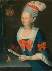 Ritratto di una donna con parrucca e ventaglio