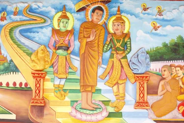 Monastero di Preah Prom Rath, Vita del Buddha, Il Buddha visita il cielo e incontra gli dei Indra e Brahma, Siem Reap, Cambogia