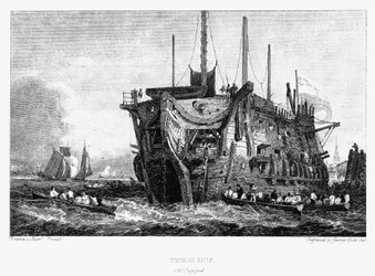 Prigione galleggiante a Deptford, Londra, c1826