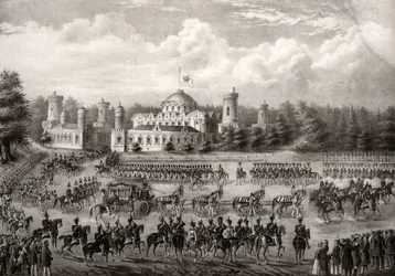 Processione dello zar Nicola I nella Cattedrale della Dormizione dal Palazzo Petrovsky durante la sua incoronazione nel 1825, 1826