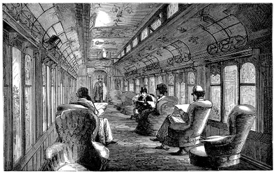 Carrozza Pullman sul Midland Railway, Inghilterra, 1876