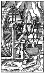 Pompa alimentata da uomini su un tapis roulant, 1556