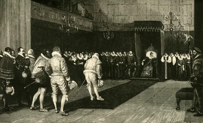 La regina Elisabetta riceve gli ambasciatori francesi dopo il massacro di San Bartolomeo, 1890