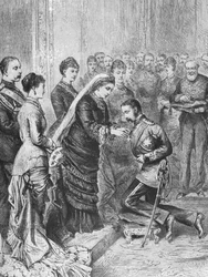 La regina Vittoria che decora gli ufficiali impegnati nelle guerre afgane e zulu...8 dicembre 1879, 1901
