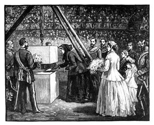 La Regina Vittoria posa la prima pietra della Royal Albert Hall, Londra, 1860