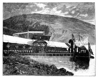 La regina Vittoria inaugura gli acquedotti di Glasgow a Loch Katrine, Scozia