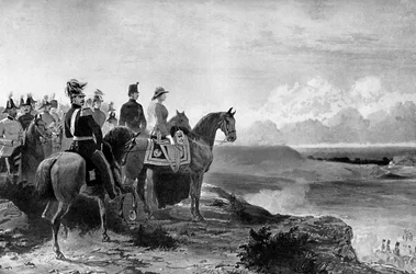 La regina Vittoria che rivede le sue truppe, Aldershot, 1856, c1920
