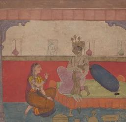 Radha parla a Krishna: Pagina dal Boston Rasikapriya Lovers Breviary, ca. 1610