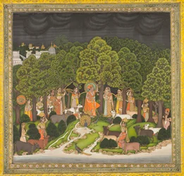 Radha e Krishna si incontrano nella foresta durante una tempesta, c. 1770