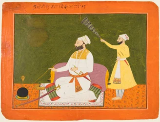 Raja Bikram Singh di Guler regnò dal 1661 al 1685 fumando, circa 1680