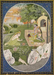 Rama, Sita e Lakshmana nella foresta, pagina dal Ramayana