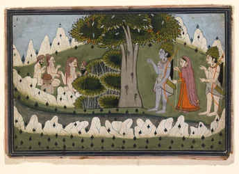 Rama, Sita e Laksmana in un paesaggio con asceti, c1830