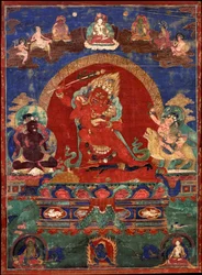 Yamari rosso fiancheggiato da Virupa e Dombi Heruka