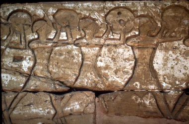 Rilievo di soldati, Tempio di Ramesse III, Medinat Habu, Luxor, Egitto