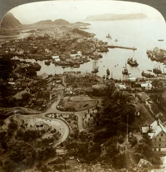 Restauro di una città bruciata - Aalesund, un porto insulare e importante mercato del merluzzo, Norvegia, c1905