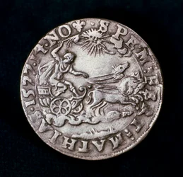 Retro di una medaglia commemorativa della brillante cometa del 1577