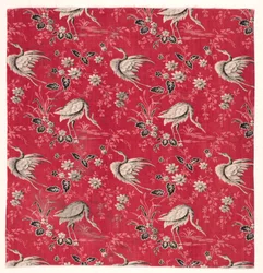 Cotone stampato a rullo con disegno di airone e fiori, 1800