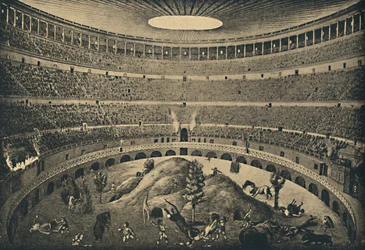 Roma - Colosseo - Ricostruzione di una caccia agli animali selvatici, 1910
