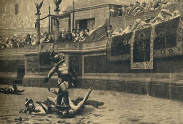 Roma - Colosseo - Pollice verso in un combattimento gladiatorio, 1910