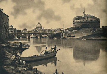 Roma - Il Tevere - Castello e Ponte di S. Angelo. Cupola di San Pietro, 1910