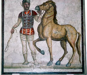 Mosaico romano di un auriga con cavallo