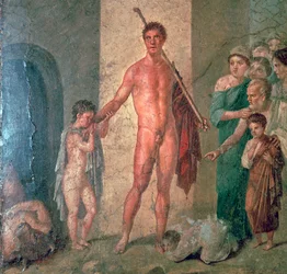 Affresco romano di Teseo dopo aver ucciso il Minotauro, I secolo