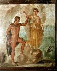 Affresco romano di Perseo che libera Andromeda, Casa dei Dioscuri, Pompei, Italia