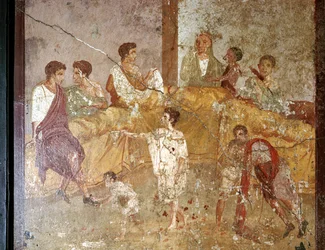 Affresco romano di una cena, Pompei, Italia