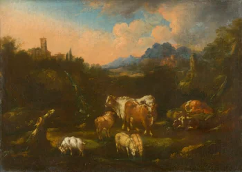 Paesaggio romantico con gregge