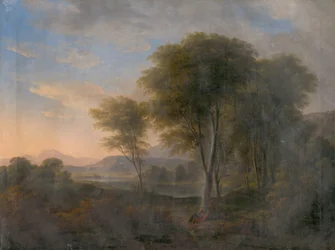 Paesaggio romantico con un albero sullo sfondo