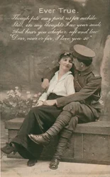 Cartolina romantica con un soldato e la sua amata