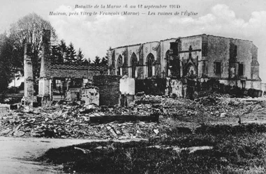 Chiesa in rovina, Huiron, Francia, Battaglia della Marna, Prima Guerra Mondiale