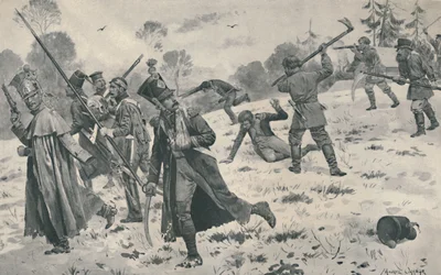 Contadini russi attaccano i soldati francesi, 1812, 1896