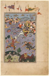 Rustam accetta la sfida di Ashkabus, da un Shah-nama Libro dei Re di Firdausi, c1590-1600