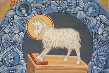 Agnello sacrificale. Chiesa ortodossa di Saint-Antoine-le-Grand, Saint-Laurent-en-Royans, Francia