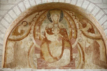 Abbazia di Saint-Savin timpano: Vergine e bambino, Saint-Savin-sur-Gartempe, Francia