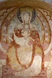 Abbazia di Saint-Savin-sur-Gartempe, dipinto nel portico occidentale: Vergine e bambino, Saint-Savin, Francia
