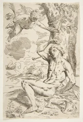 San Sebastiano trafitto da frecce e legato a un albero, copia da Cantarini, ca. 1639 o dopo