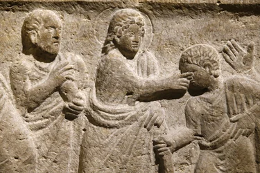 Abbazia di Saint Victor, Marsiglia. Dettaglio del sarcofago: Gesù guarisce un cieco