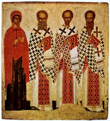 Santi Paraskeve, Gregorio il Teologo, Giovanni Crisostomo e Basilio il Grande, inizio XV secolo