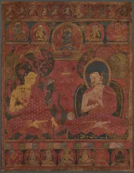 Sakyamuni con un discepolo Thangka, 14° secolo