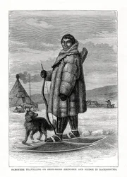 Samoyede che viaggia con le racchette da neve, Russia, 1877